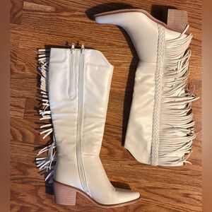 Pierre Dumas knee high fringe boots, size 6.5